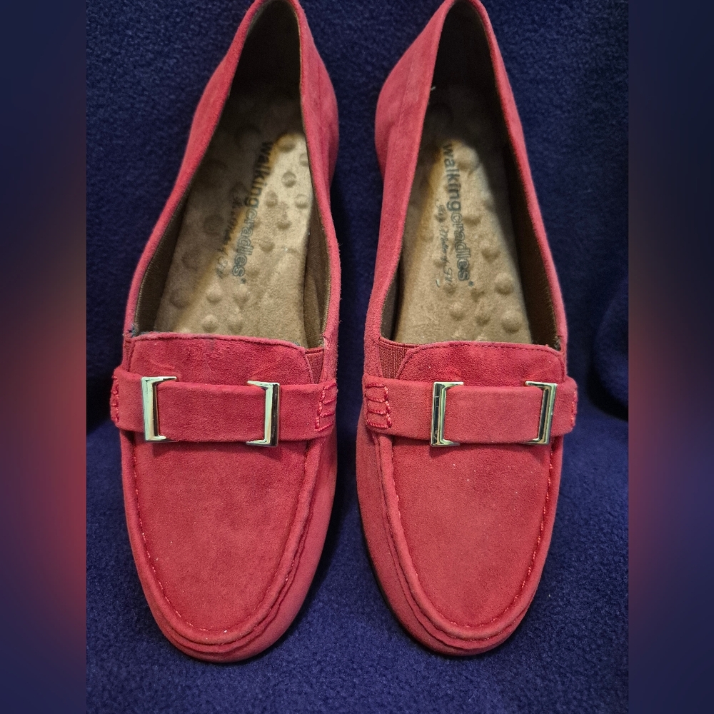 18-KK WALKING CRADLES 7.5 RED LEATHER SHOES flats slip-ons womens Christmas